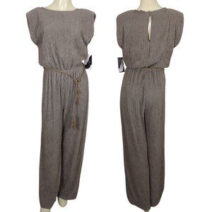 Lovepoem by BLOCK Women  Jumpsuit Taupe Crinkled‎ Sleeveless Keyhole Back Belt S